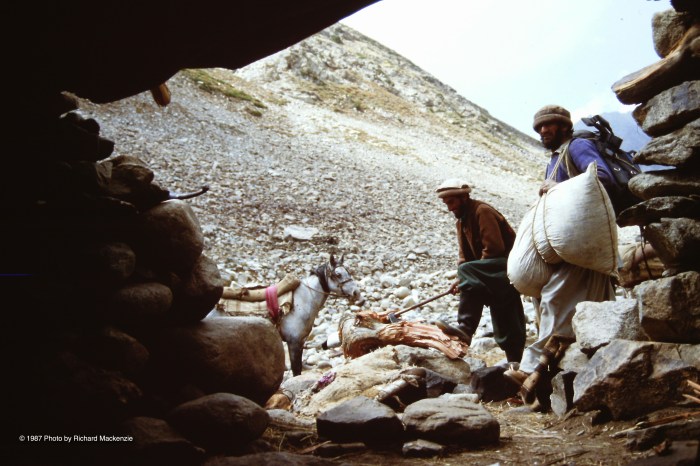 An early morning view as Rahman Baig (at right) and I prepare for a new day’s travel.